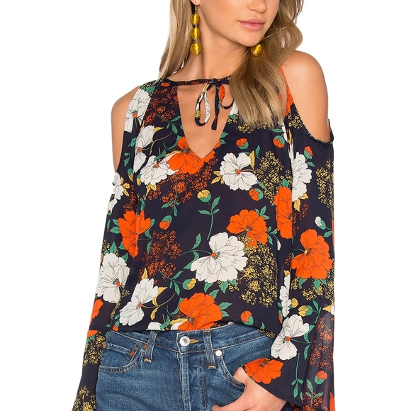 WYLDR Tops - WYLDR Cold Shoulder Floral Tie Neck Top - Donated